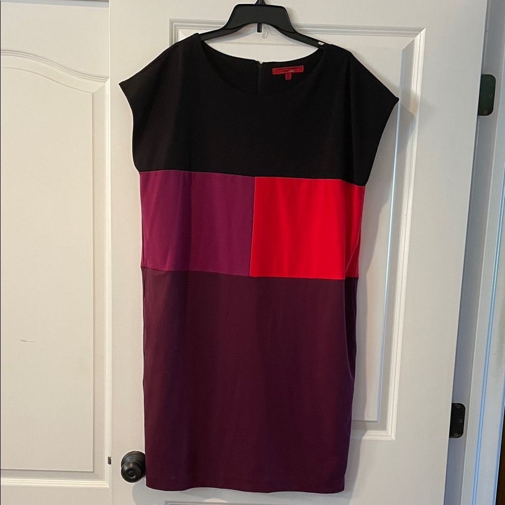 Narciso Rodriguez Colorblock Shift Dress - Black, Plum & Red